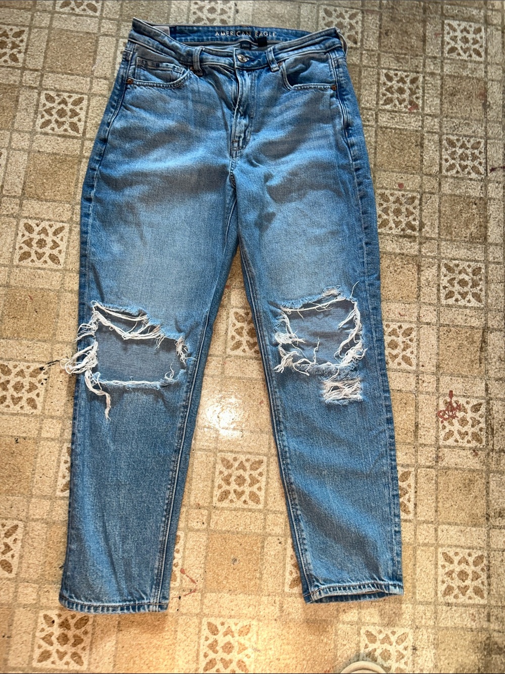 American Eagle Outfitters Distressed Light Blue High-Rise Jeans